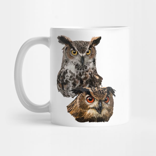 American Owl and Eagle Owl by obscurite